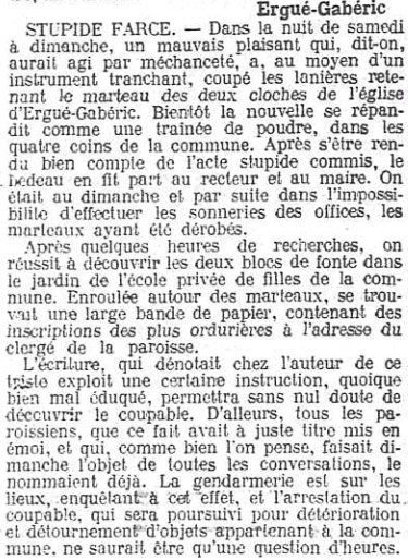 Article Ouest-Eclair Ergue-Gaberic 1910 01