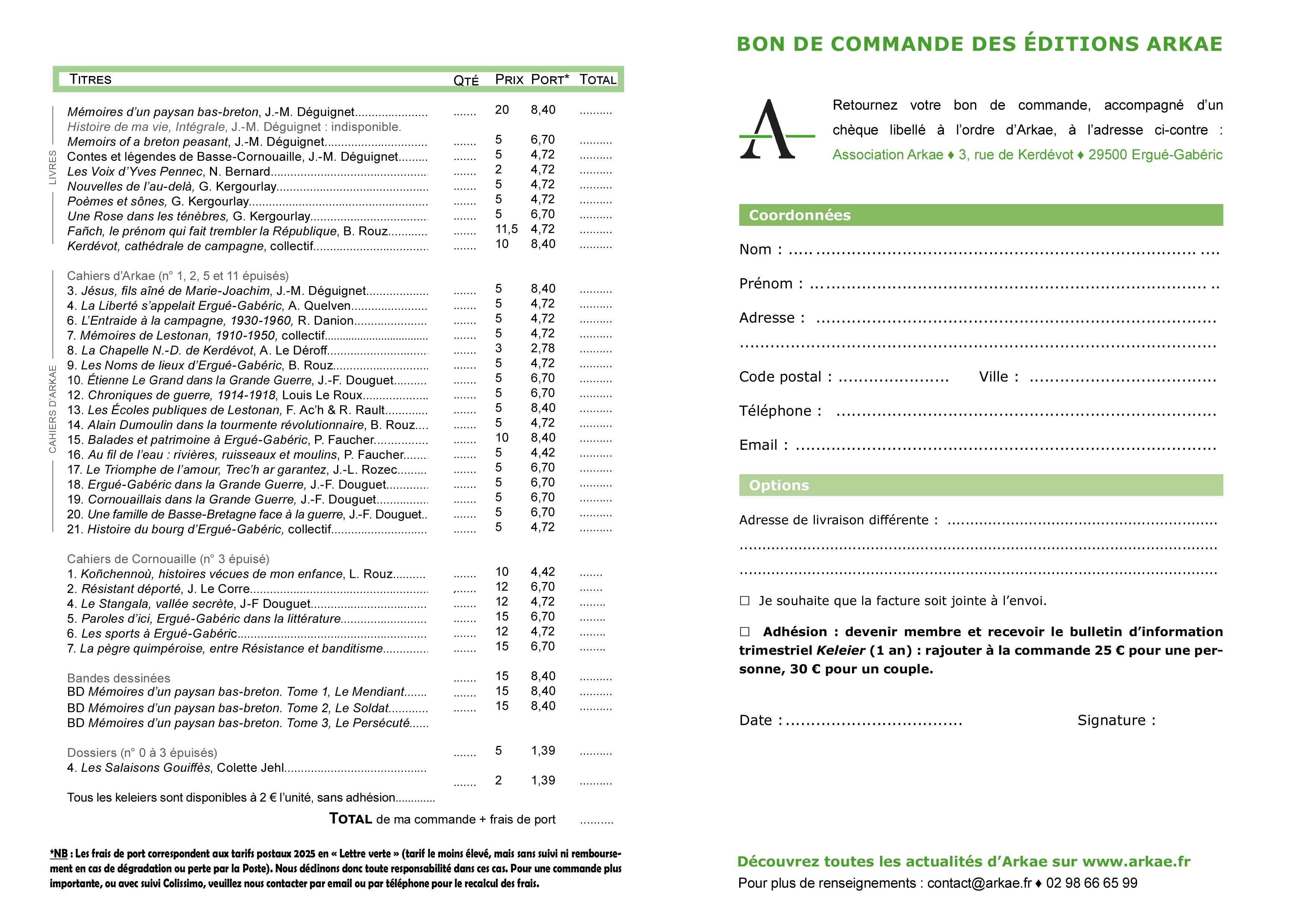 Bon de commande Arkae 2025 oct