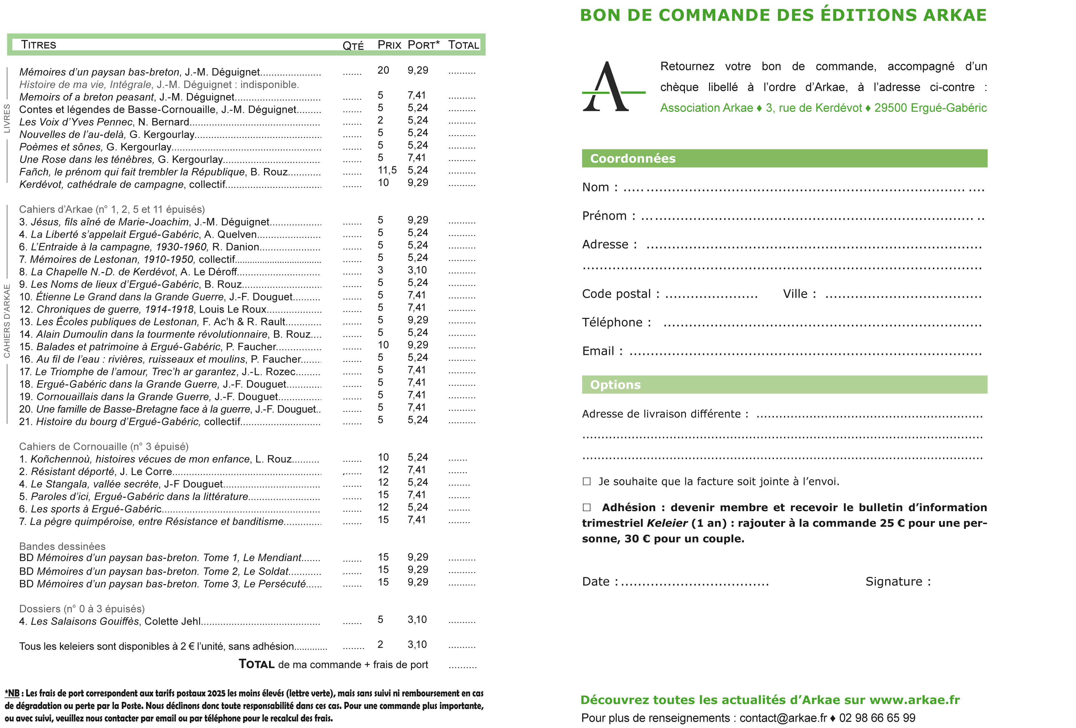 Bon de commande Arkae 2026 janv