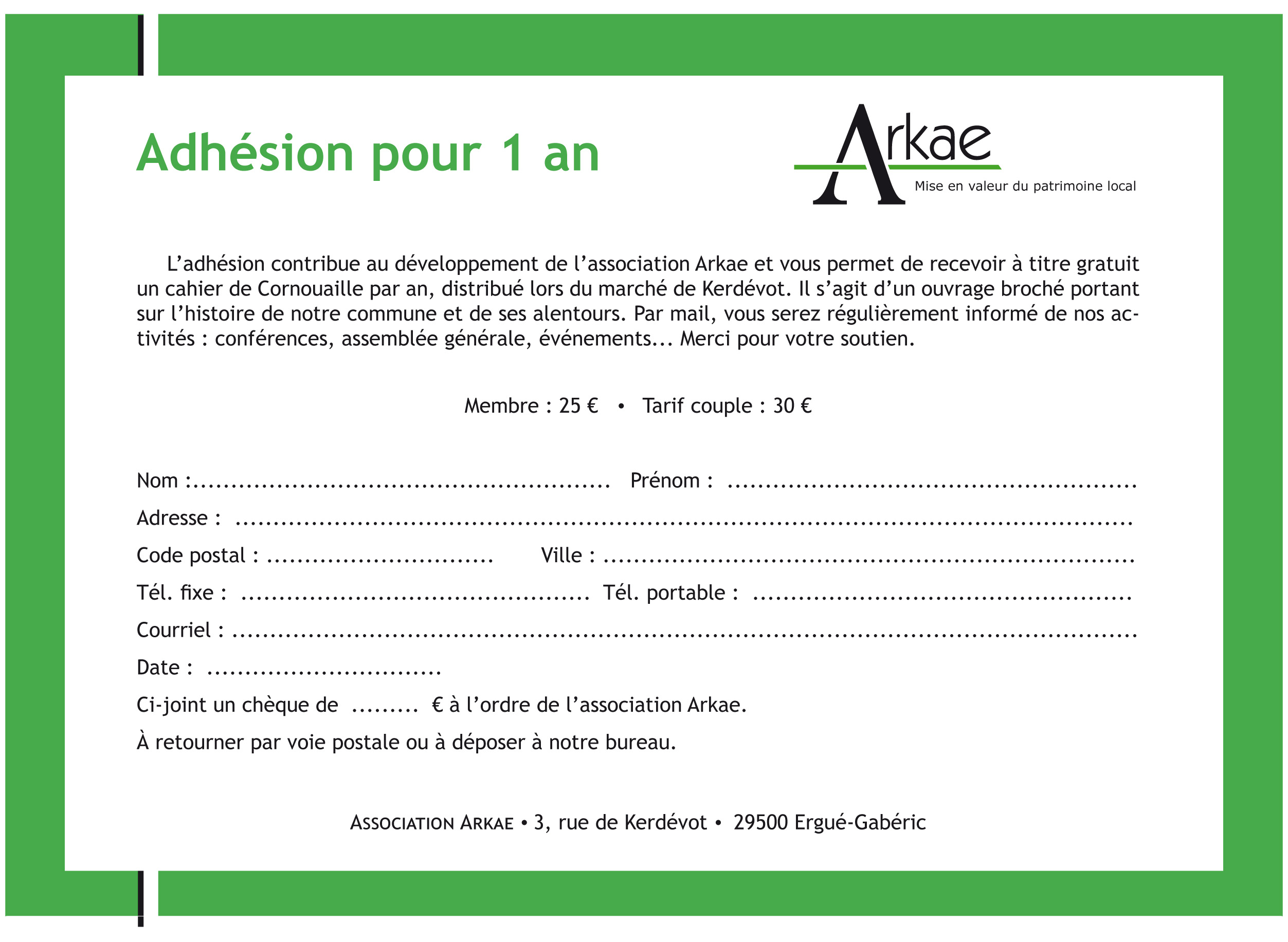 Bulletin dadhésion 1 an post 2025